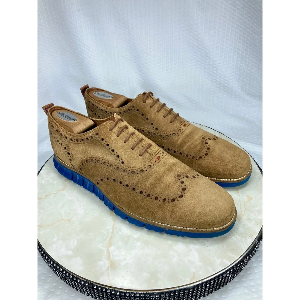 Cole Haan Zerogrand Suede Wingtip Oxfords Shoes Mens Sz 10.5 Tan Brogue Preppy